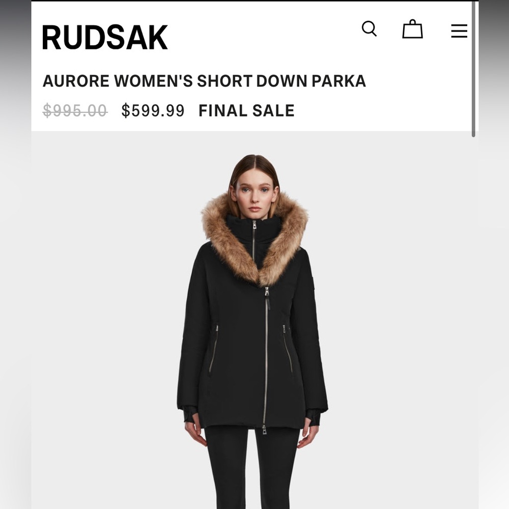 RUDSAK Women's Black Puffer Coat with Fur Trim
